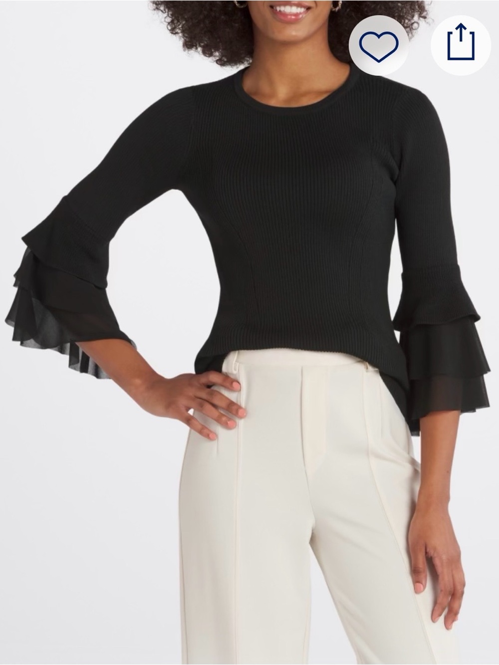 Design History Black Ribbed Dress with Layered Bell Sleeves